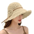 thumbnail image 2 of Vinsonshop Womens Straw Sun Hat with Floral Accent Crochet Summer Beach Hats Packable Foldable Wide Brim Travel Cap Uv Protection Elegant Vacation Headwear Beige A, 2 of 5