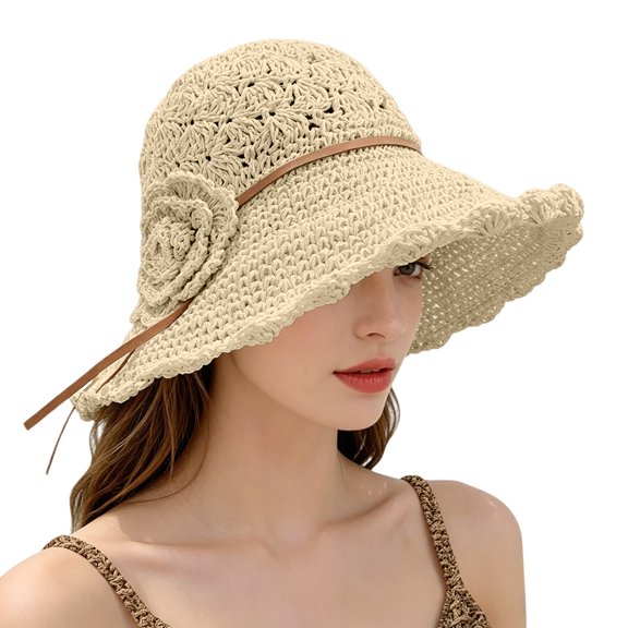 WCJM Women Summer Lace Trim Lace Tie Wide Brim Sun Hats Soft Comfort UV Cap Portable Windproof Hats Ideal for Walking Shopping Street Shooting