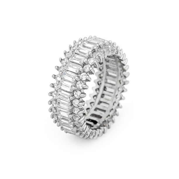 Eve&#39;s Addiction - Baguette and Brillant Cut CZ Sterling Silver Eternity Band - Clearance Final ...