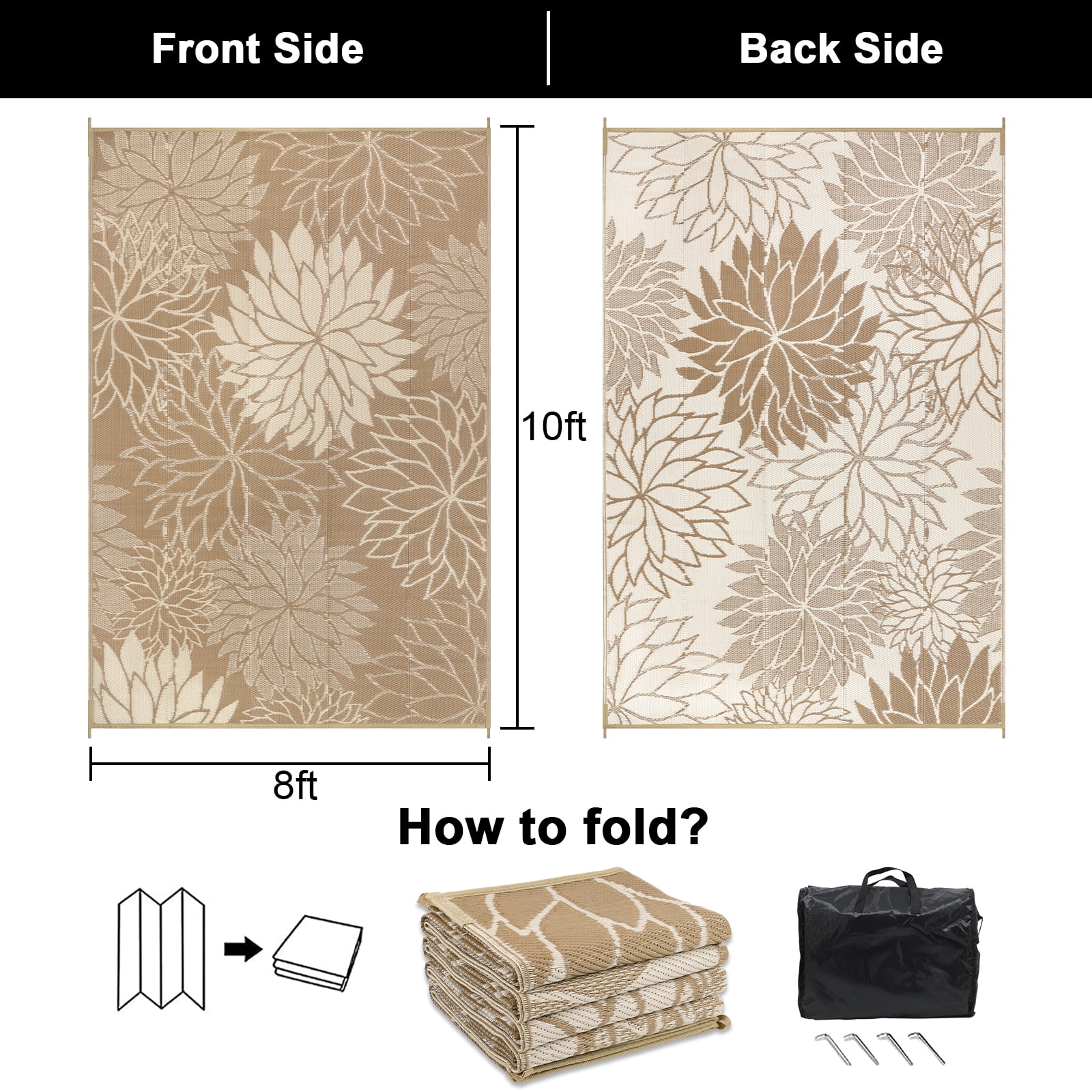 Ileading Outdoor Rugs for Patios 8'x10' Waterproof Patio Mat Plastic Straw Rug Reversible RV Camping Tent Rug Outside Area Rug for RV, Patios,Deck, Beach,Balcony, Camping