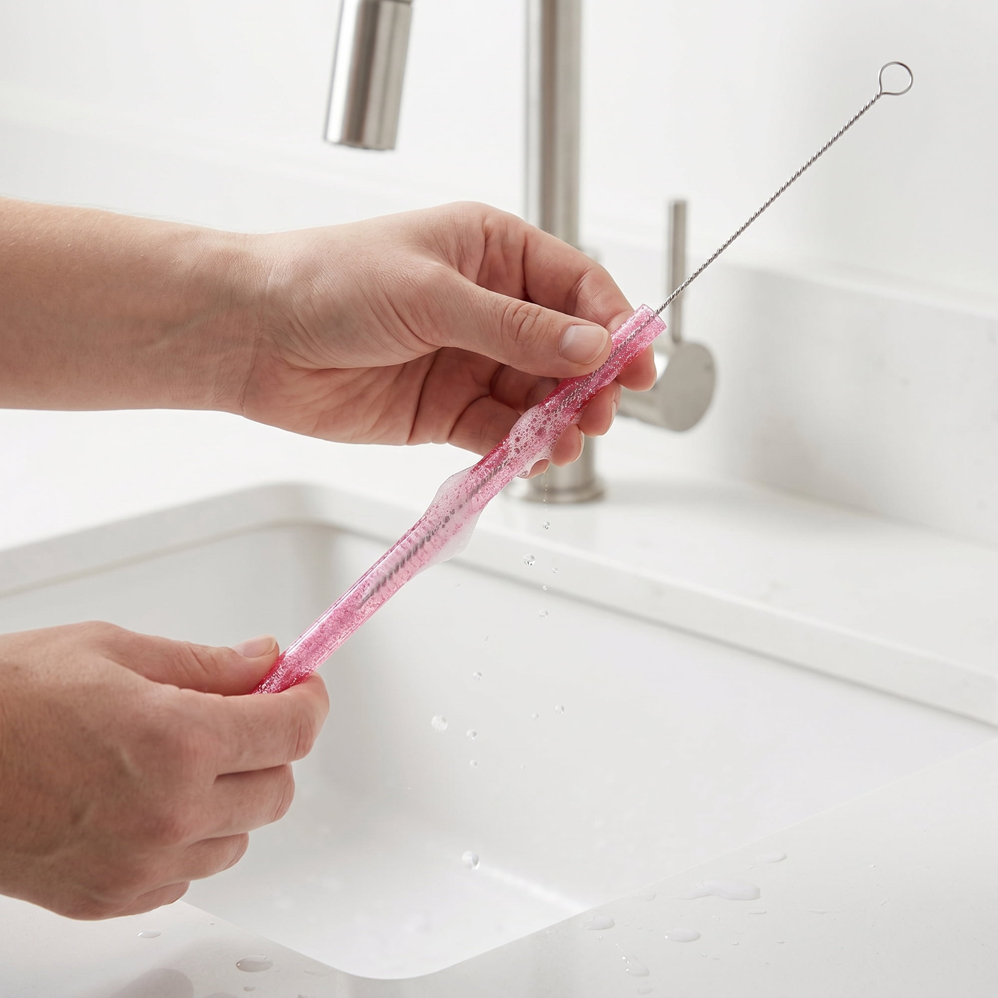 Unique Bargains Reusable Plastic Home Office Straws with Brush Color B