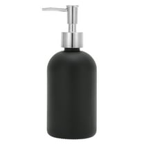 Unique Bargains 1 Pc Reusable Cylinder Frosted Soap Dispenser 13.53oz Black Silver Tone