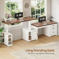 thumbnail image 4 of SEDETA Farmhouse Standing Desk with Storage, L Shaped Standing Desk with Power Outlets, Height Adjustable Two Person Desk with Drawers & Cabinet, Large Home Office Desk with Open Shelves, White, 4 of 9