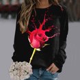 thumbnail image 2 of SOMOWI Chandails de la Saint-Valentin pour Femmes, Imprimé, Col Rond, Coupe Ajustée, Chandail à Enfiler, Manches Longues, Entraînement, Blouse Ample, Noir, Automne, Vêtements de Sport, S, 2 of 5