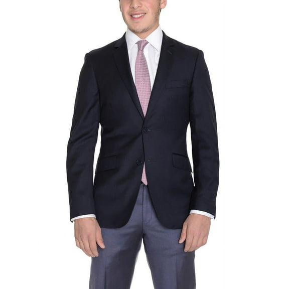 Mens Extra Slim Fit Solid Navy Blue Two Button Wool Blazer Suit Jacket