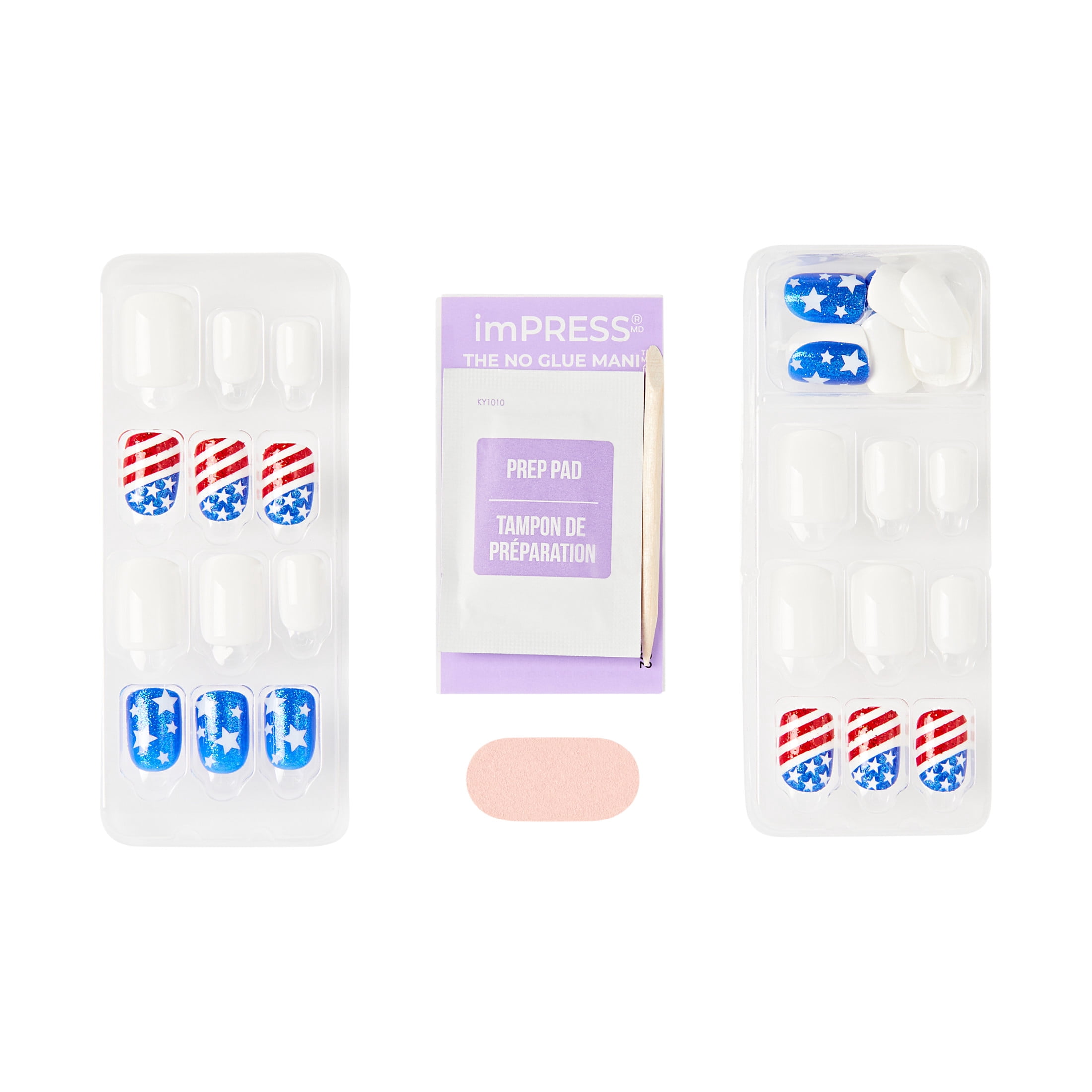Kiss Impress Press On Nails Short, ‘Liberty’, Multicolor, Squoval, 30 Count