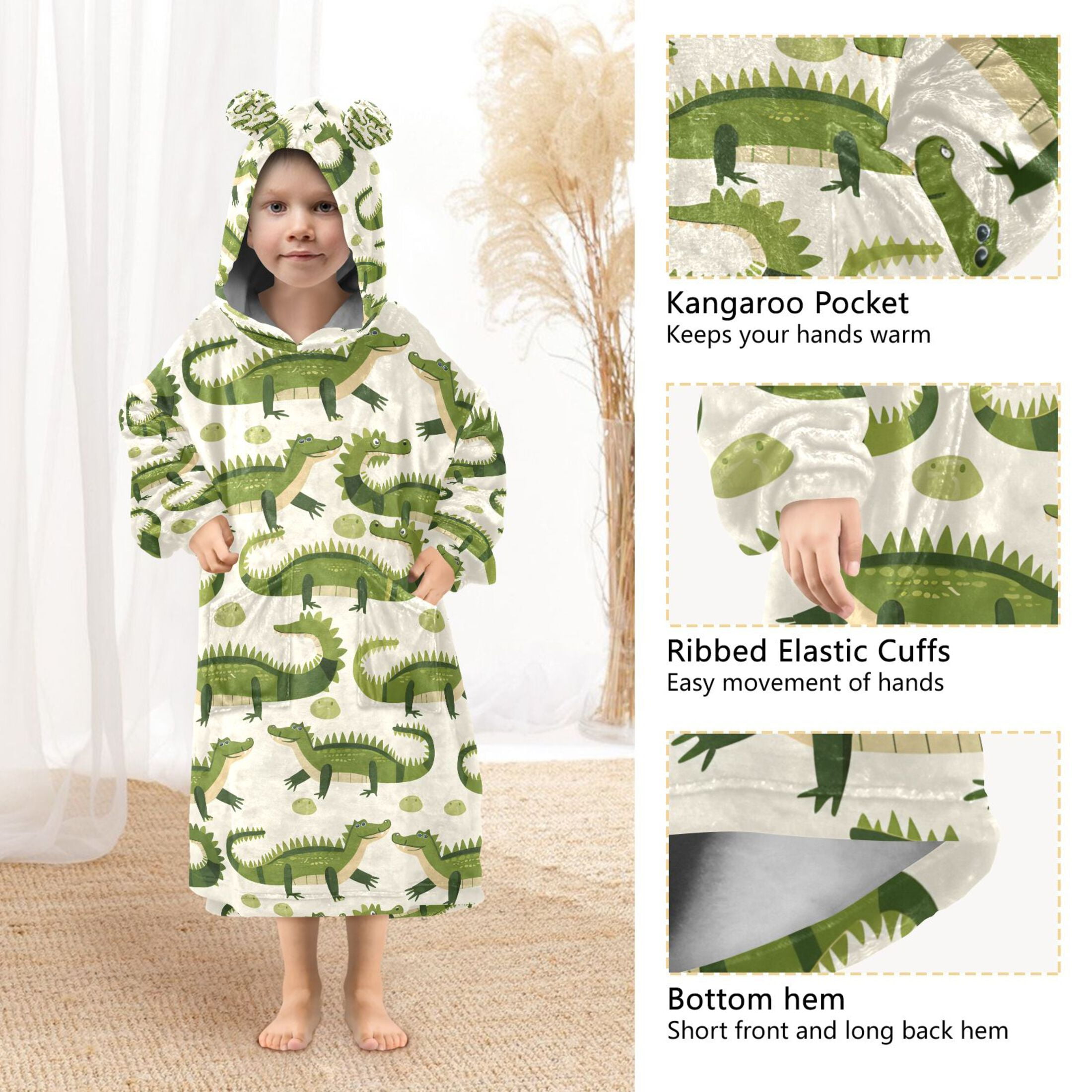 joogoo Blanket Hoodie for Cute Crocodile Oversize Sweatshirt 3-14 YR L