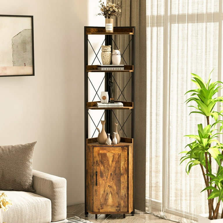 インテリア　シップ Costway 6-Tier Corner Shelf- Storage Rack Cabinet, Wood Rustic