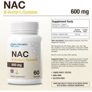Puregen Labs N-Acetyl-L-Cysteine (NAC) 600mg, Supports Immune, Respiratory, Liver Health - NAC 600 mg - Potent Antioxidant Support, Free-radicals, Easy to Absorb - 60 Veggie Capsules - 2PK