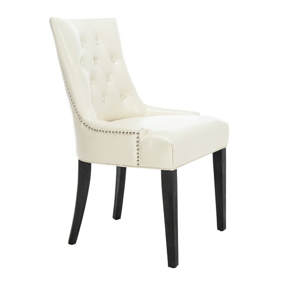 SAFAVIEH Abby Flat Cream/Espresso Bicast Leather Tufted Side Chair (Set of 2) (22 in. W x 23.8 in. D x 36.4 in. H)