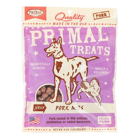 Primal Pet Foods Grain-Free Jerky Pork Nips Dry Dog & Cat Treat, 4