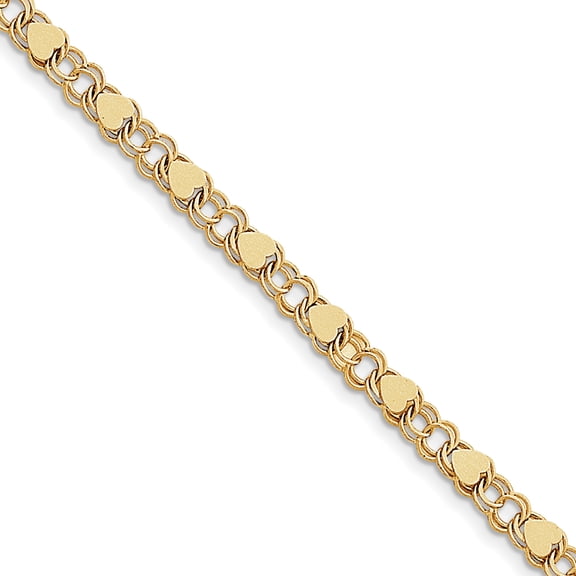 10K Yellow Gold Double Link with Hearts Charm Bracelet