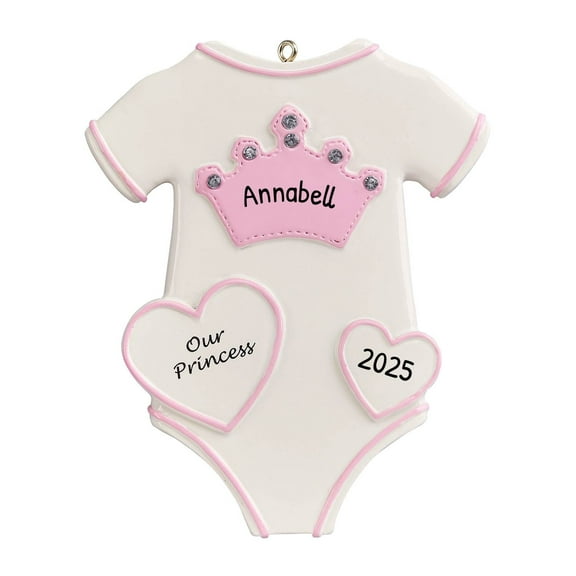 Ornaments by Elves Personalized Baby's First Christmas 2024 Ornament Princess Onesie Ornament .25lbs