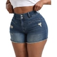 thumbnail image 4 of Gocolloa Women Plus Size Jean Shorts Stretchy 3.5" Sexy Trendy Patch Pocket High Waisted Denim Shorts Deep Blue 14W, 4 of 6
