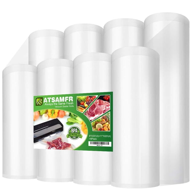 ATSAMFR 8 Pack 8"x20'(4Rolls) and 11"x20'(4Rolls) Vacuum Sealer Food Saver Bags Rolls with BPA Free,Heavy Duty,Great for Vac Storage or Sous Vide Coo