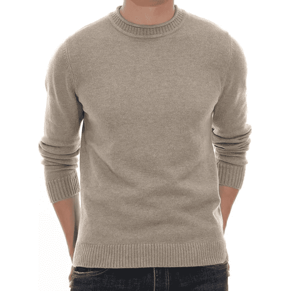 Olaglory Men's Crewneck Sweater Pullover Classic Ribbing Edge Soft Long Sleeve Casual Sweaters for Men, Khaki