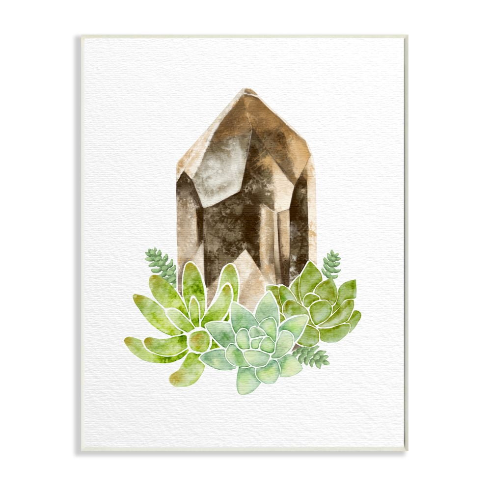 Stupell Industries Succulent Crystal Flower Brown Green Watercolor Painting Wall Plaque by Ziwei Li