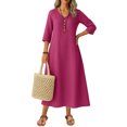 thumbnail image 1 of Robe Tailleur pour Femme Robe pour Femmes Longue Robe Bohème de Plage Élégante Robe Maxi Robe à Col en V Robe à Manches 3/4 Rose Vif 2TG, 1 of 5