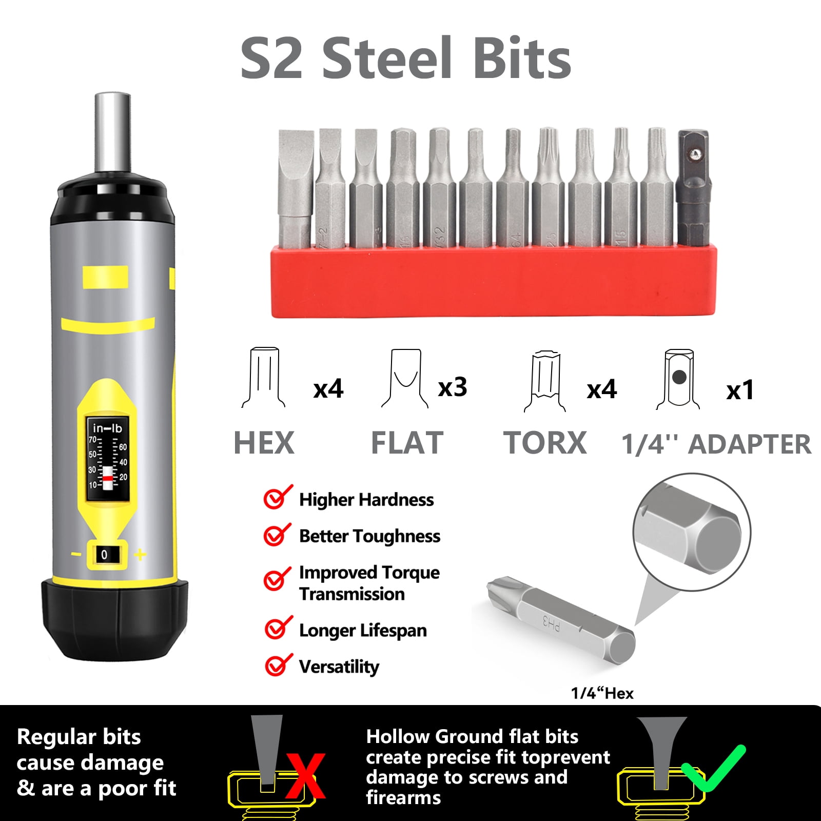 Torque Screwdriver Set 10-70 in-lb – Adjustable Torque Driver with 12 S2 Bits, Click-Type Inch Pound Torque Wrench for Precision Electronics, Scope Mounting, Equipment Repair