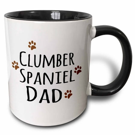 Clumber Spaniel Silhouette Dogs - 3dRose Clumber Spaniel Dog Dad - Doggie by breed - brown muddy paw prints love - doggy lover - pet owner - Two Tone Black Mug, 11-ounce