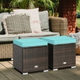 thumbnail image 3 of Gymax 2PCS Outdoor Patio Ottomans Hand-Woven PE Wicker Footstools w/ Removable Cushions Turquoise, 3 of 9