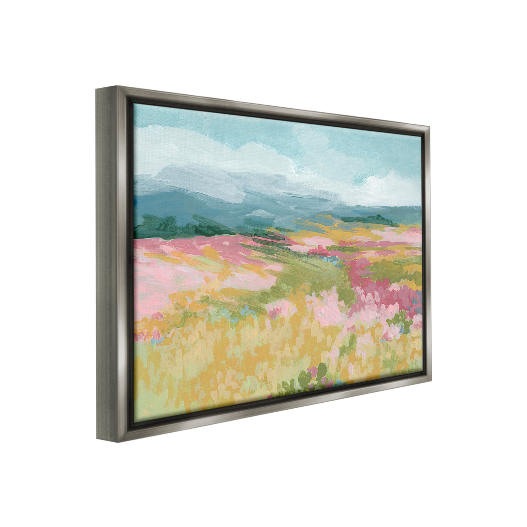 Stupell Industries Abstract Meadow Flowers Landscape Painting Gray Floater Framed Canvas Art Print Wall Art, 21 x 17
