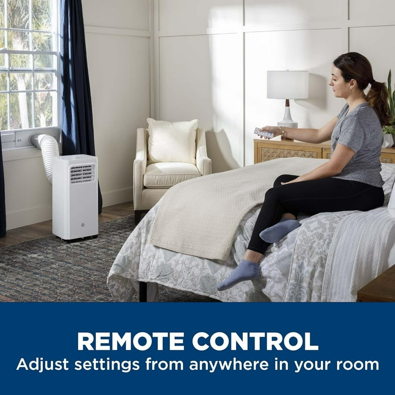 GE 6 100 BTU Portable Air Conditioner for Small Rooms up to 250 sq ft. 3 in 1 with Dehumidify Fan and Auto Evaporation Included Window Installation