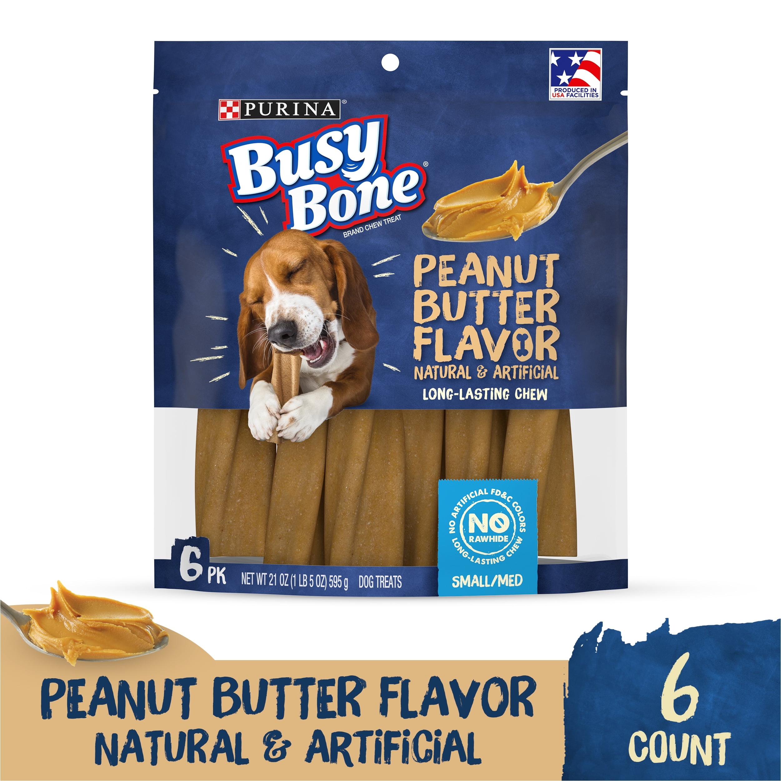Purina Busy Bone Small & Medium Dog Treats with Natural Peanut Butter Chews, 21 oz Pouch (6 Count)