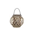 thumbnail image 1 of Urban Trends Collection  Bamboo Round Bellied Lantern with Rope Handle, Wooven Rim Mouth & Diagonal Lattice Design Body, Hurricane Glass Candle Holder & Weathered Finish Dark Elm - Medium, 1 of 1