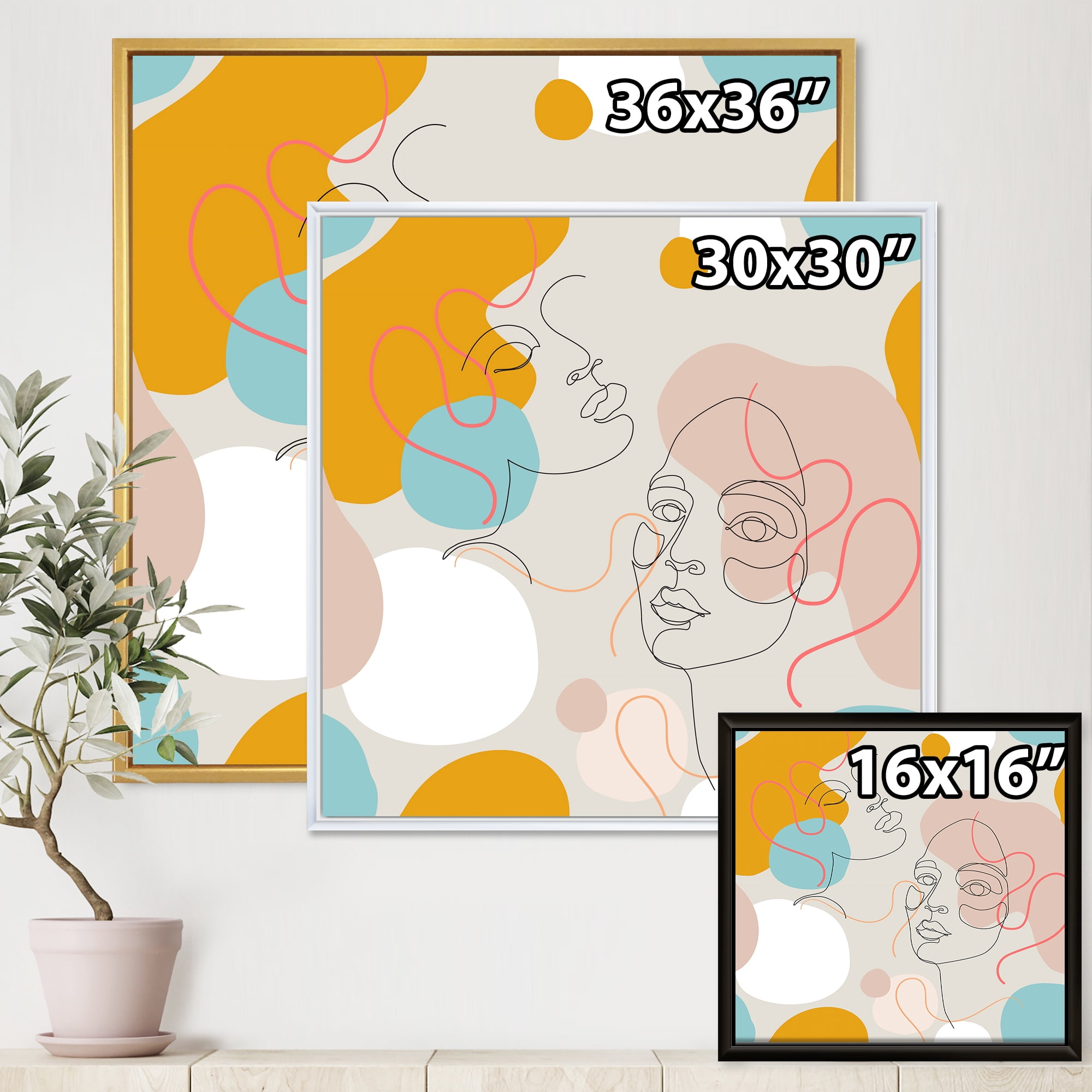 Designart 'Minimal Portrait of Female Face Drawn With One Line II' Modern Framed Canvas Wall Art Print