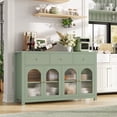 thumbnail image 7 of Homfa 55''Wide Buffet Credenzas, Large Dining Sideboard with 3 Drawers, 4 Glass Doors, Wood Coffee Bar Cabinet, Green, 7 of 7