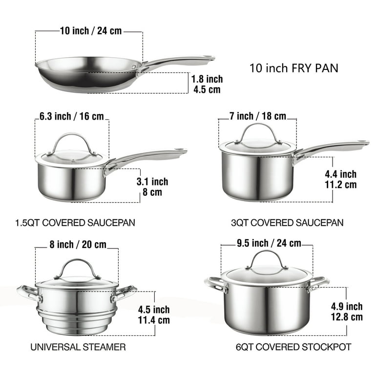 Cooks Standard 10 Piece Multi-Ply Clad Cookware Set, Stainless Steel