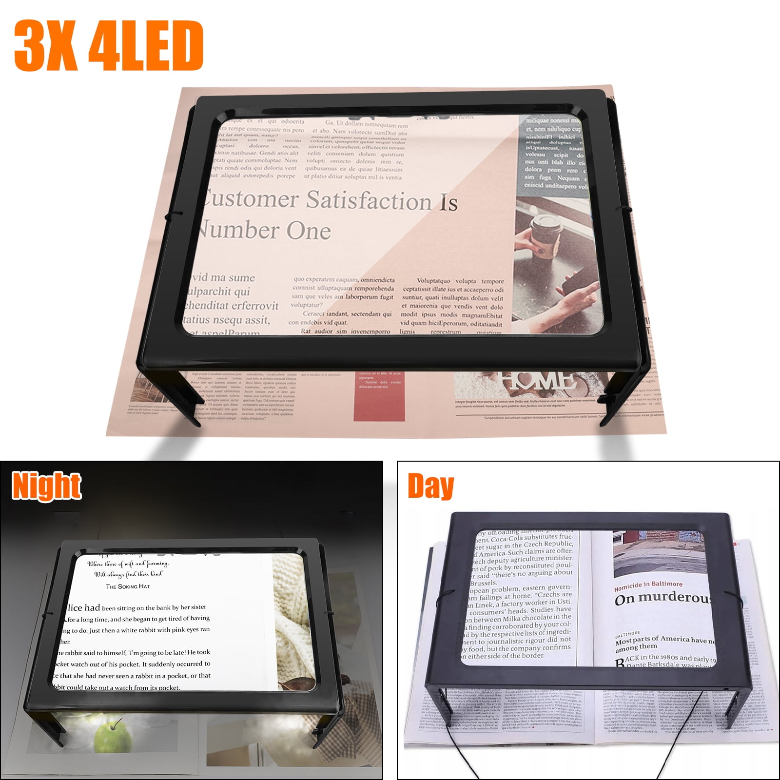 LED Page Magnifier, TSV A4 Full Page Magnifier, Hands-Free Rectangular Reading Magnifying Glass, Foldable Desktop Portable Magnifier Ideal for Low Vision People to Read Small Prints