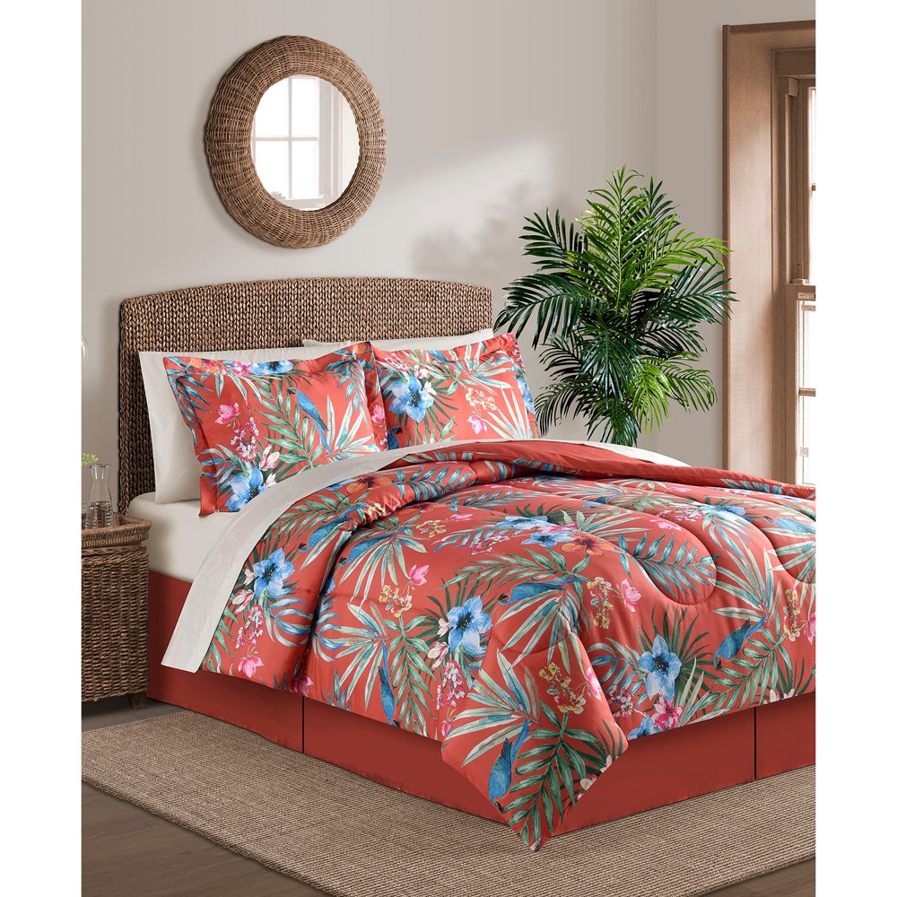 Coral Tropical Palm Leaves & Hawaiian Hibiscus Beach California CAL