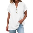 thumbnail image 5 of RKSTN Summer Tops for Women Cotton Linen Blend T Shirt Solid Color Short Sleeve Button up V Neck Loose Fit Versatile Daily Casual Wear Blouses, 5 of 8