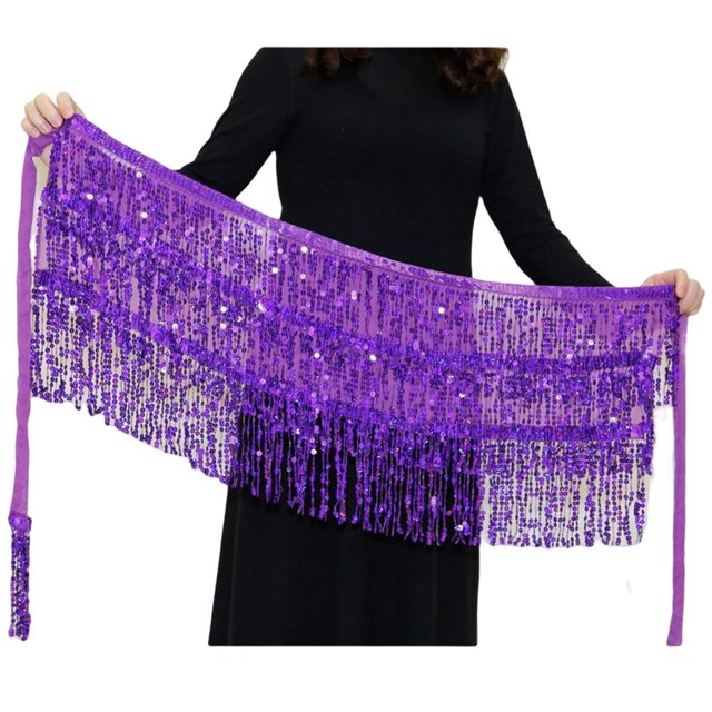 Sonducket a la cadera de moda, bufanda Retro con borlas, hermosa envoltura multicolor, ropa de baile, diamantes de imitación brillantes, disfraz Prendas para la parte inferior del cuerpo Violeta