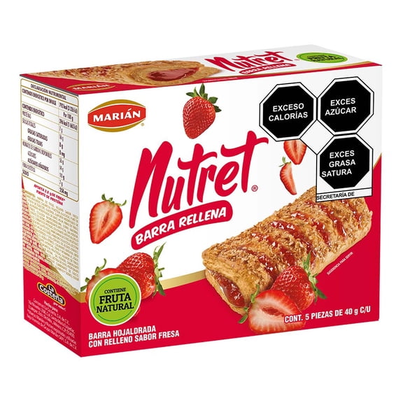 Barra Marián Nutret hojaldrada con relleno sabor fresa 5 pzas