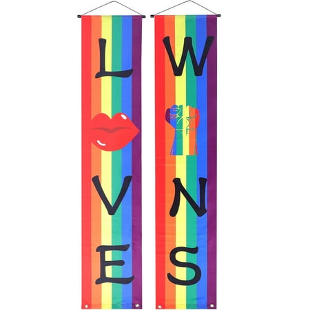 

LGBT Pride Rainbow Porch Banner Love Wins Rainbow Hanging Banner LGBT Porch Sign for Front Door