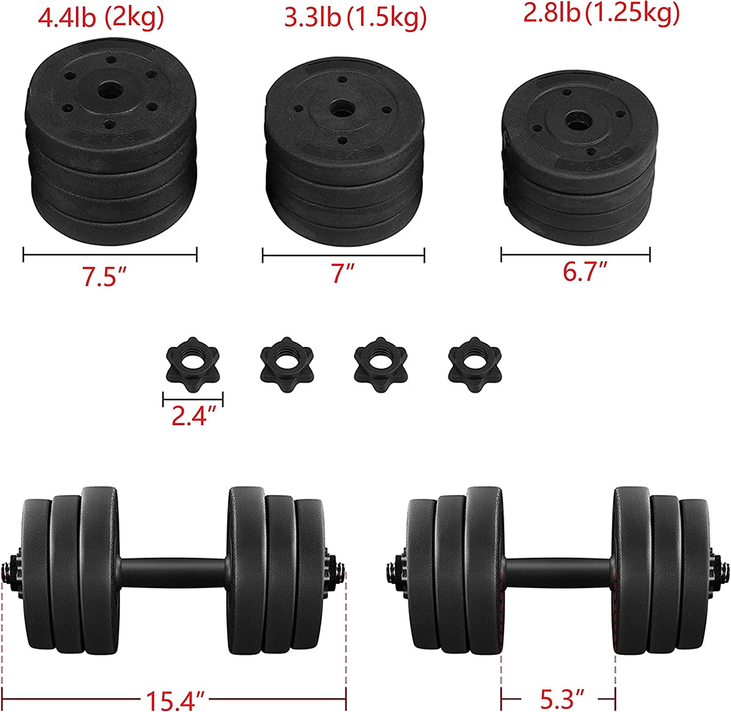 Librala Adjustable Dumbbells Weight Set Dumbbell Weights Exercise & Fitness Equipment w/ 4 Spinlock Collars for Women & Men Home Gym Strength Training 44 pounds