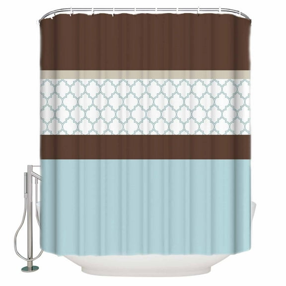 Shower Curtain, Blue Brown Moroccan Trellis Waterproof Shower Curtain Set with Hooks for Bathroom Showers,Stalls and Bathtubs,72x72In Modern Abstract Art
