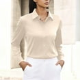 thumbnail image 2 of Antqov Button Up Shirt Women, Solid Color Lapel Long Sleeve Shirts Classic Fitting Dress Shirt, Bussiness Casual Comfy Loose Work Office Blouse Tops, 2 of 6