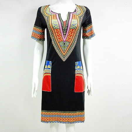 Marainbow Dashiki Vintage Hippie Dress Tribal Printed Boho Shirt