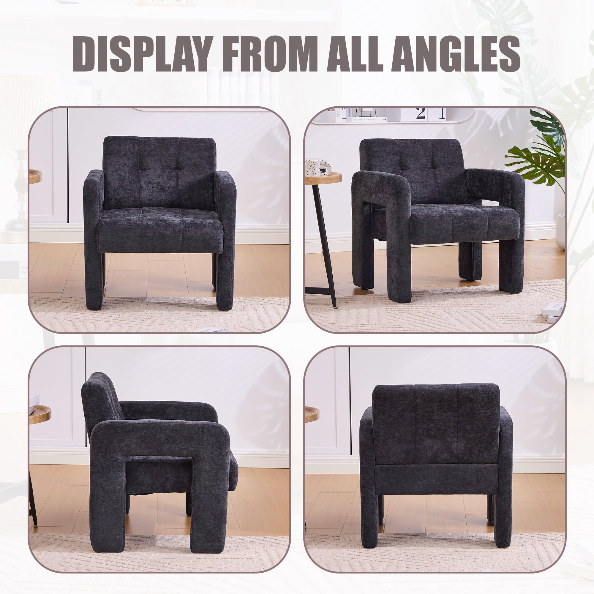Armchair, Accent Chair, Upholstered Lounge Chair with Plush Chenille Fabric, High-Density Foam Cushion and Modern Minimalist Design, for Living Room Bedroom, Black