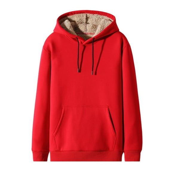 XIAONU Men's Sherpa-Lined Hoodies Loose Kangaroo Pocket Hooded Top Warm Casual Winter Outdoors Hoodie Red XXL