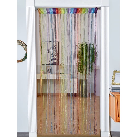 Glitter Fringe Door Curtain 39x79 Inch, Shimmering Tassel Room Divider for Wedding Party Home Decor, Silver Ribbon Background Window Doorway Decoration,Color