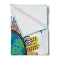 thumbnail image 2 of World Map Soft Flannel Fleece Throw Blanket, Cartoon Illustration of Abstract Buildings Around the Globe Clouds, Cozy Plush for Indoor and Outdoor Use, 70" x 90", Multicolor, by Ambesonne, 2 of 5