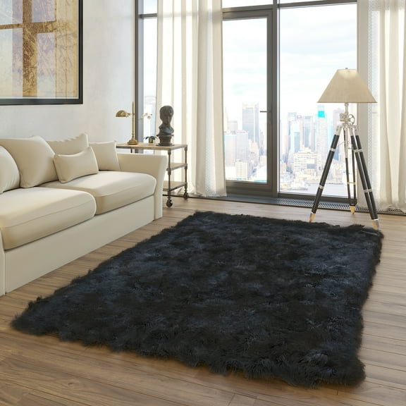 LA Rug Linens Glorious Collection 3-inch Pile 5x7 Modern Area Rugs Shaggy Rug Black - 5'x7'