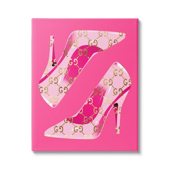 Stupell Industries Pink Glam Brand Shoes Beauty & Fashion Painting Gallery Wrapped Canvas Art Print Wall Art, 16 x 20