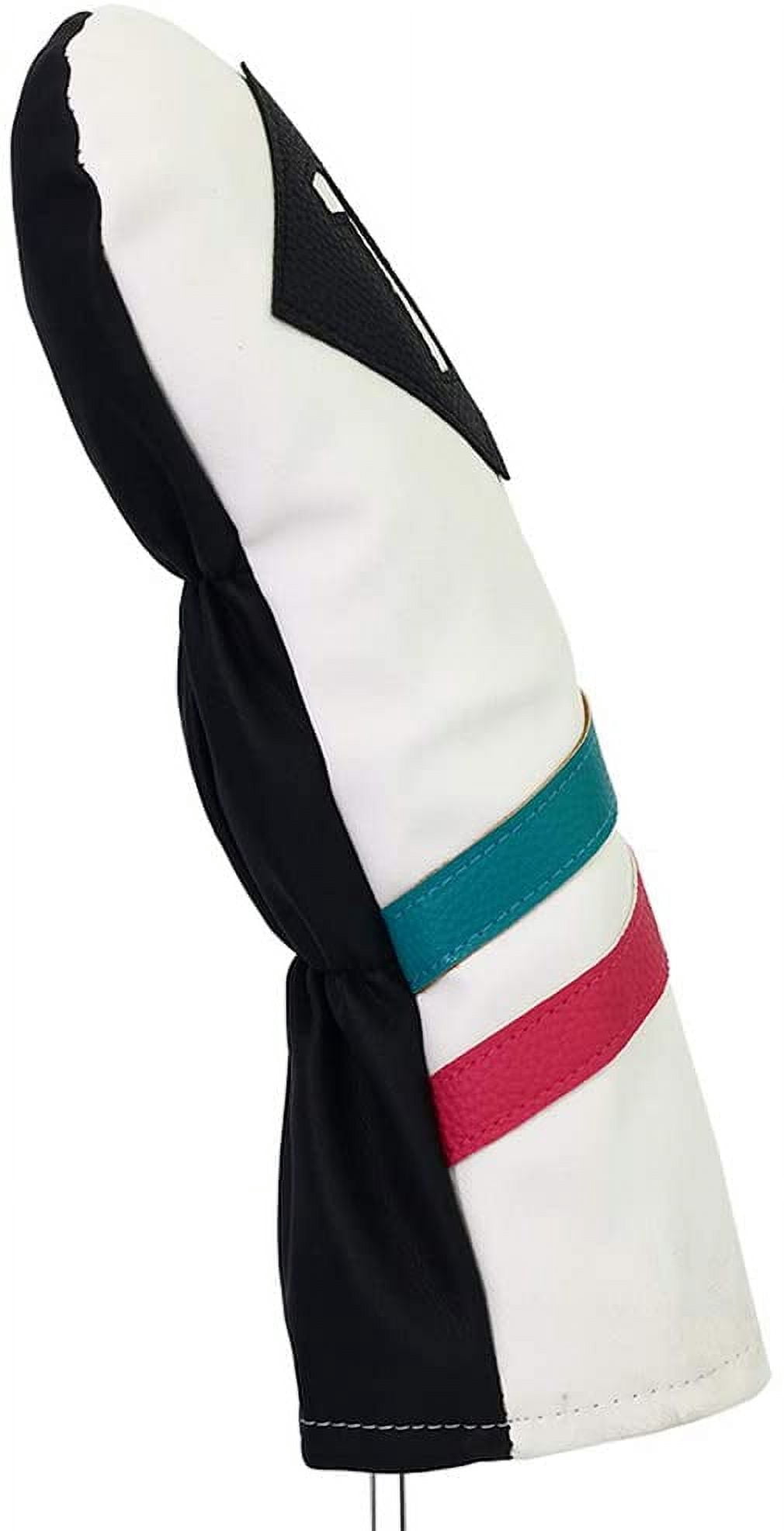 Majek Golf Vintage Headcovers White Seafoam Teal Pink Stripe Premium Retro Leather Style 1 & 3 Driver and Fairway Head Covers Fits 460cc Drivers and All Modern Metal Woods Custom Design in California