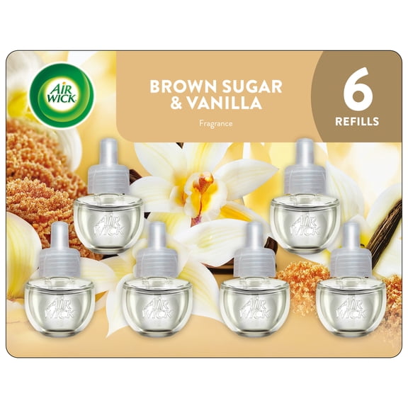 Air Wick Plug-in Scented Oil Air Freshener Warmer Refills, Brown Sugar and Vanilla, 6 Count